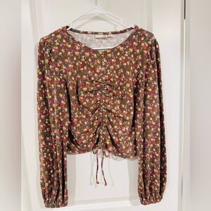 Floral Long Sleeve Ruched Top NWOT